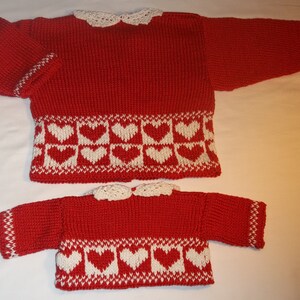 Valentine's Sweater, Matching Girl & American Girl Doll, Hand Knit, Cotton image 3