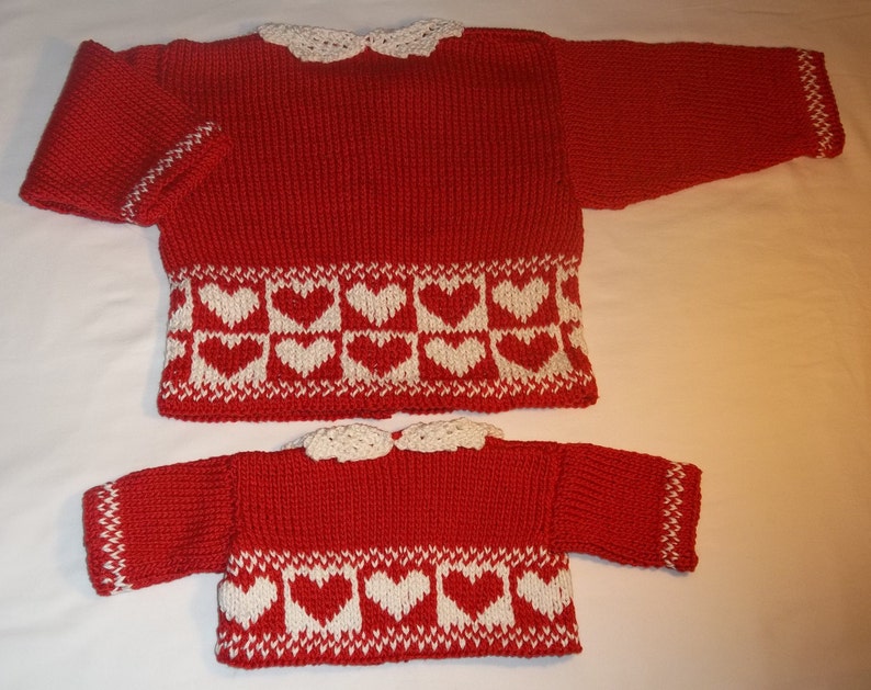Valentine's Sweater, Matching Girl & American Girl Doll, Hand Knit, Cotton image 3