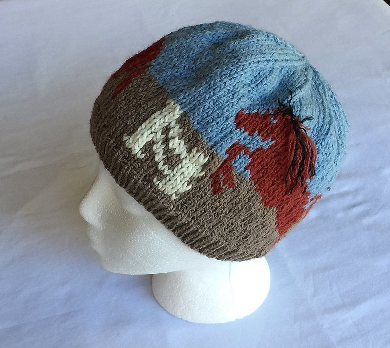 Trot Jump Run Original Design Hand Knit Three Horses Hat