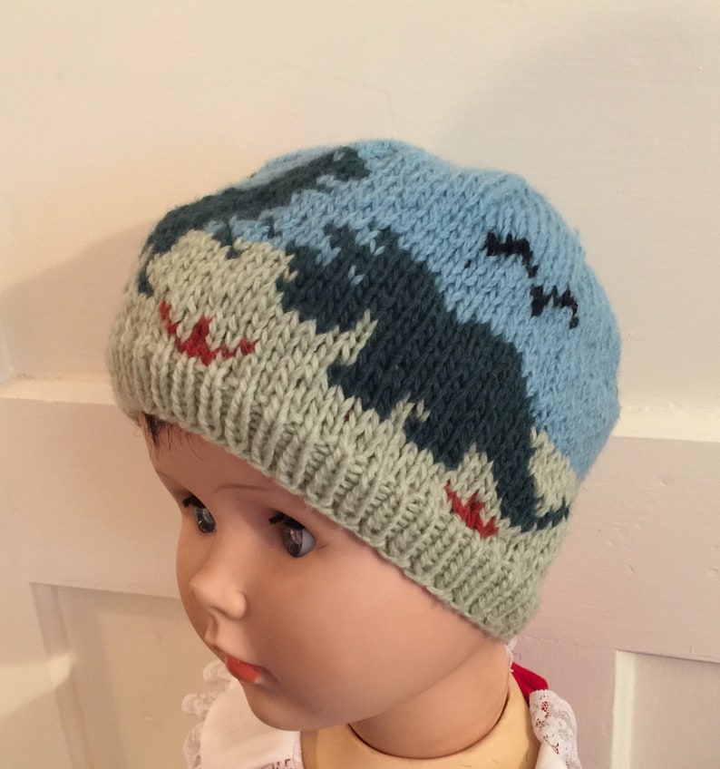 Dinosaurs Stocking Cap, Winter Hat, Beanie Dinos Winter Hat, Hand Knit Color 1