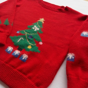 Musical Christmas Tree & Presents Sweater, Custom Design, Handmade, One of a Kind image 1