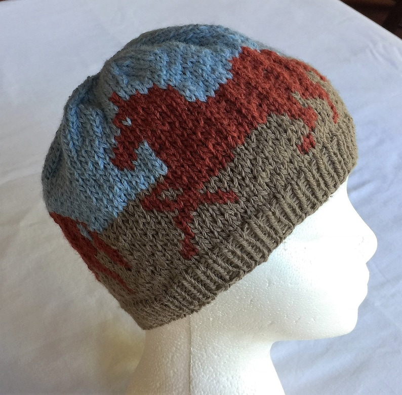 Trot Jump Run Original Design Hand Knit Three Horses Hat
