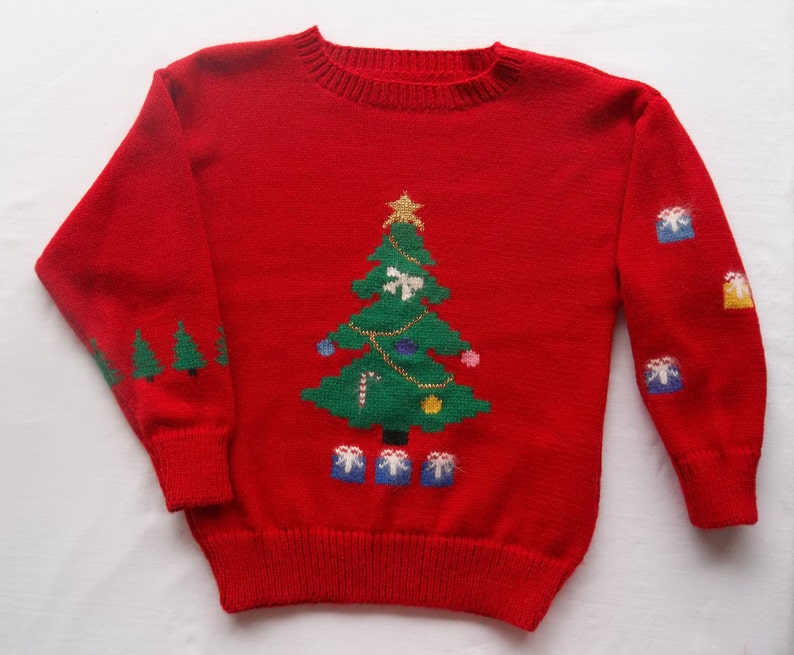 Musical Christmas Tree & Presents Sweater, Custom Design, Handmade, One of a Kind image 3