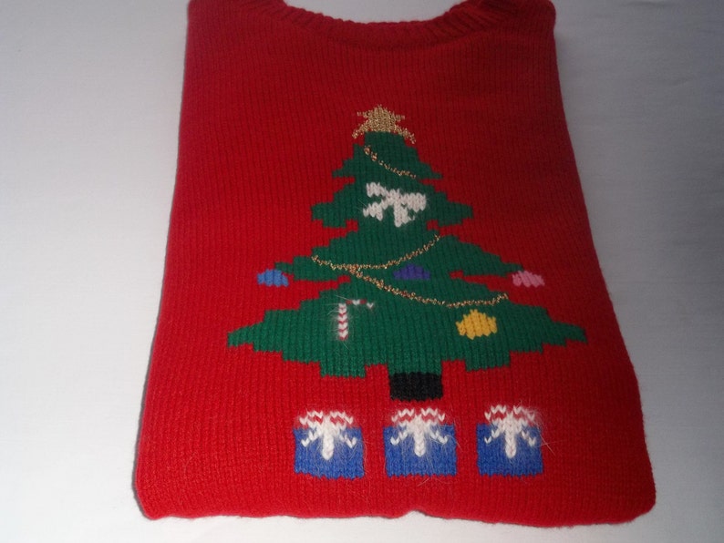 Musical Christmas Tree & Presents Sweater, Custom Design, Handmade, One of a Kind image 5