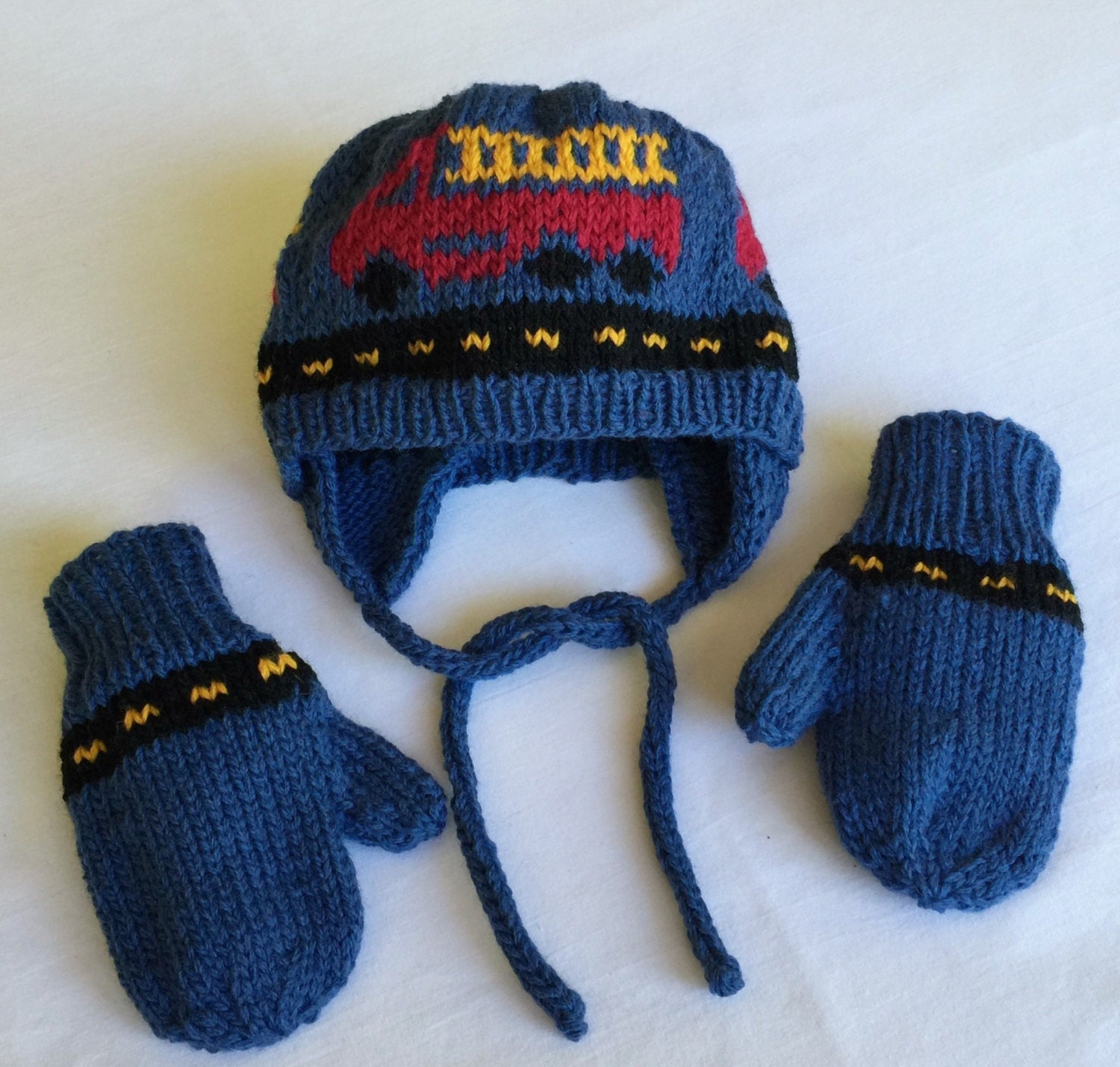 Hand Crafted Fire Truck Red and White Striped Crochet Earflap Hat NWOT Crochet Fire Engine Tutorial – Crochet Applique Tutorial  main image 2