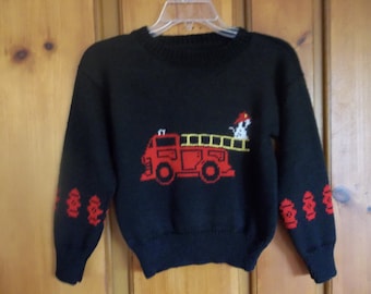 Fire Truck Sweater, Custom Design, Handmade