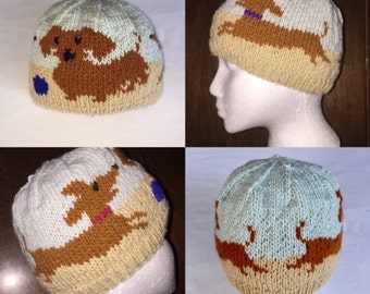 Darling Dachshunds Hat Knitting Pattern Original Design (Hat also available in my Etsy store)