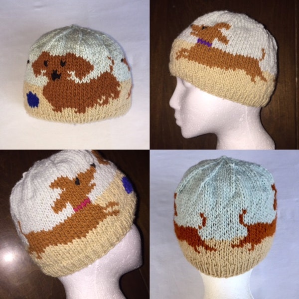Darling Dachshunds Hat Knitting Pattern Original Design (Hat also available in my Etsy store)
