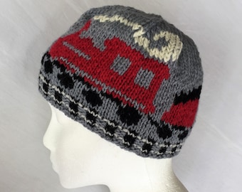 Train & Tracks Hat - Locomotive, Coal Car, Passenger Car, Caboose Knitting Pattern Original Design