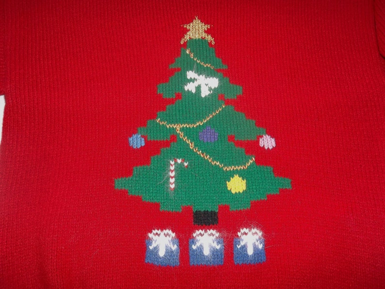 Musical Christmas Tree & Presents Sweater, Custom Design, Handmade, One of a Kind image 2