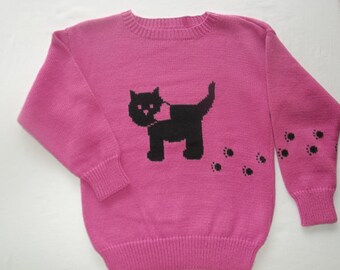 Kitty Cat Sweater, Custom Design, Handmade