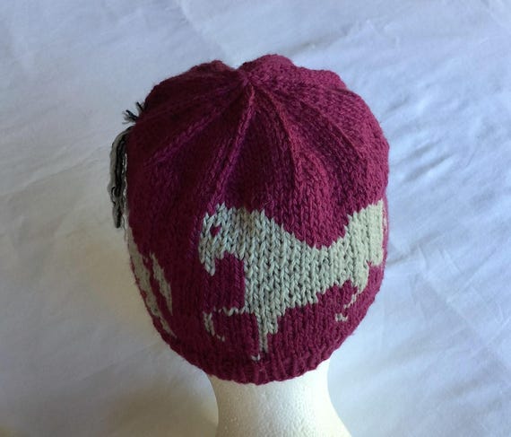 Trot Jump Run Original Design Hand Knit Three Horses Hat