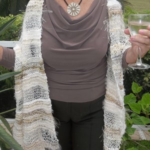 One of a Kind Fashion Shawl, Stole Hand Knit, Winter White image 5