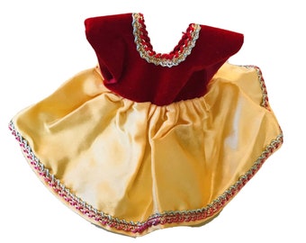 Vintage poppenjurk, peuterpoppenkleding, Ginny-popjurk, muffie-popjurk, 8 inch poppenjurk, goud, rood, jaren 1950, fluweel, satijn, feest