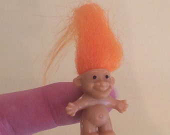 Vintage 1980s Miniature Troll Doll: Orange Hair, New Old Stock