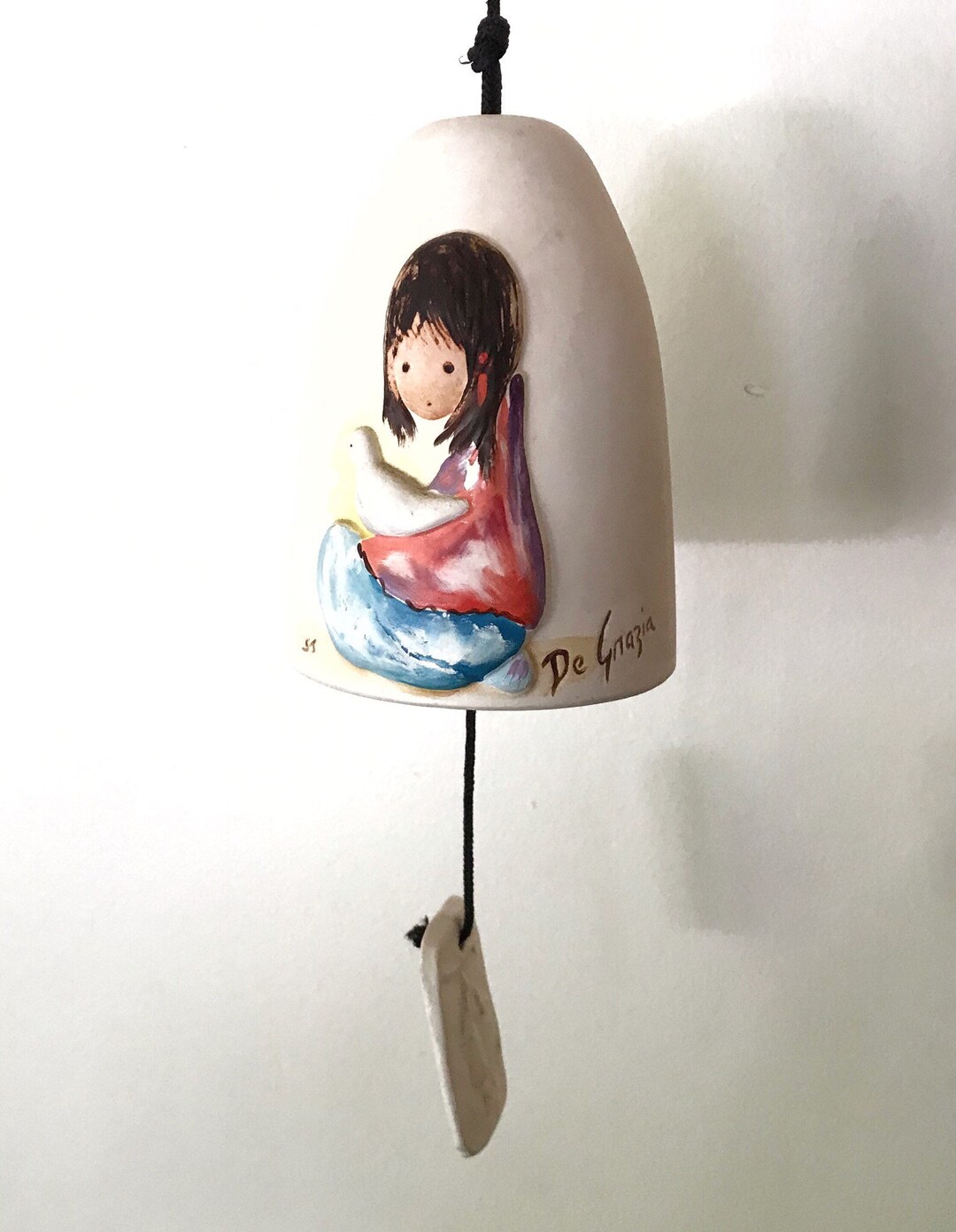 Ted Degrazie Ceramic Wind Chime Bell: Native American Girl With Doves ...