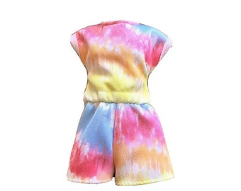 Barbie Doll Outfit Pastel Tie Dye Romper Retro Style One Piece Clothing Blythe