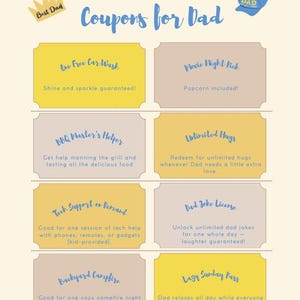 Ausdruckbare Gutscheine zum Vatertag | Last Minute Geschenk für Papa | 8 Witzige & Süße Gutschein-Karten | Sofort Download