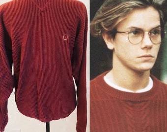 Vintage Tommy Hilfiger, Cotton Sweater, 90s Fashion, Ribbed Sweater, Crewneck, Mens Size L, Burgundy Sweater, 1990s