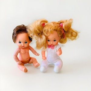 Mattel Heart Family Twins 4” Dolls Blond Girl Brunette Boy 1980s Barbie Family