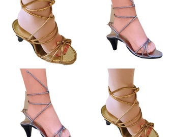 Vintage Deadstock Doll Shoes: Gold & Silver Lace Up Heels (Fits 18-27 Inch Dolls)