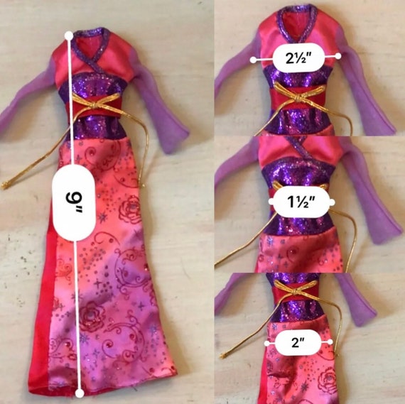 Doll Clothing, Disney, Mulan, Vintage, Glitter, Cheongsam, Qi Pao, 1990s,  Chinese, Traditional, Fashion Doll Clothing, 11 Inch Doll