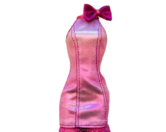 Barbie Fashionistas Halter Neck Doll Dress 11.5” Dolls Metallic Purple Silver