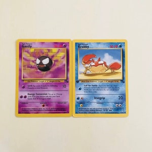 Cartas Pokémon antiguas, Nintendo GAMEFREAK, Gastly, Krabby, década de 1990, 2 piezas, raras