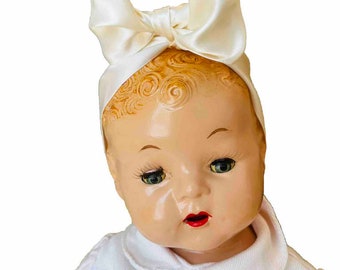 Vintage composición completa muñeca bebé 14 pulgadas pelo rojo ojos azules boca abierta dientes