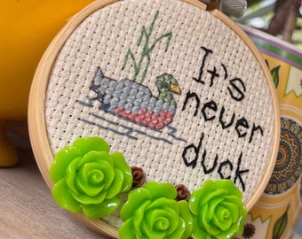 Offensive Funny Cross-Stitch Framed Picture - It’s never duck