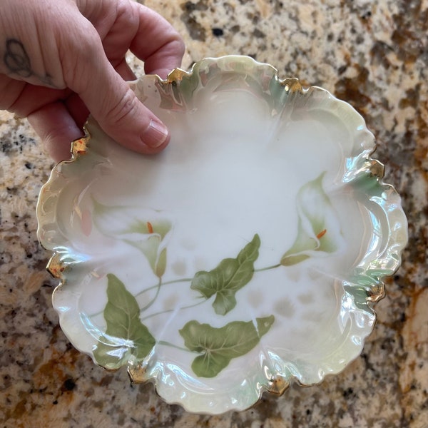 Antique Vintage Antique RS Germany 19th Century Gilded Side Dish Plate - Calla Lillies