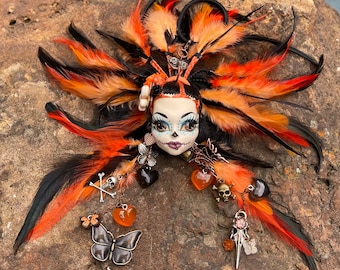 The Doll Head Car Charm- OOAK Custom - Skelita, Dia de los Muertos, Day of the Dead - Collectible Monster High Restyle