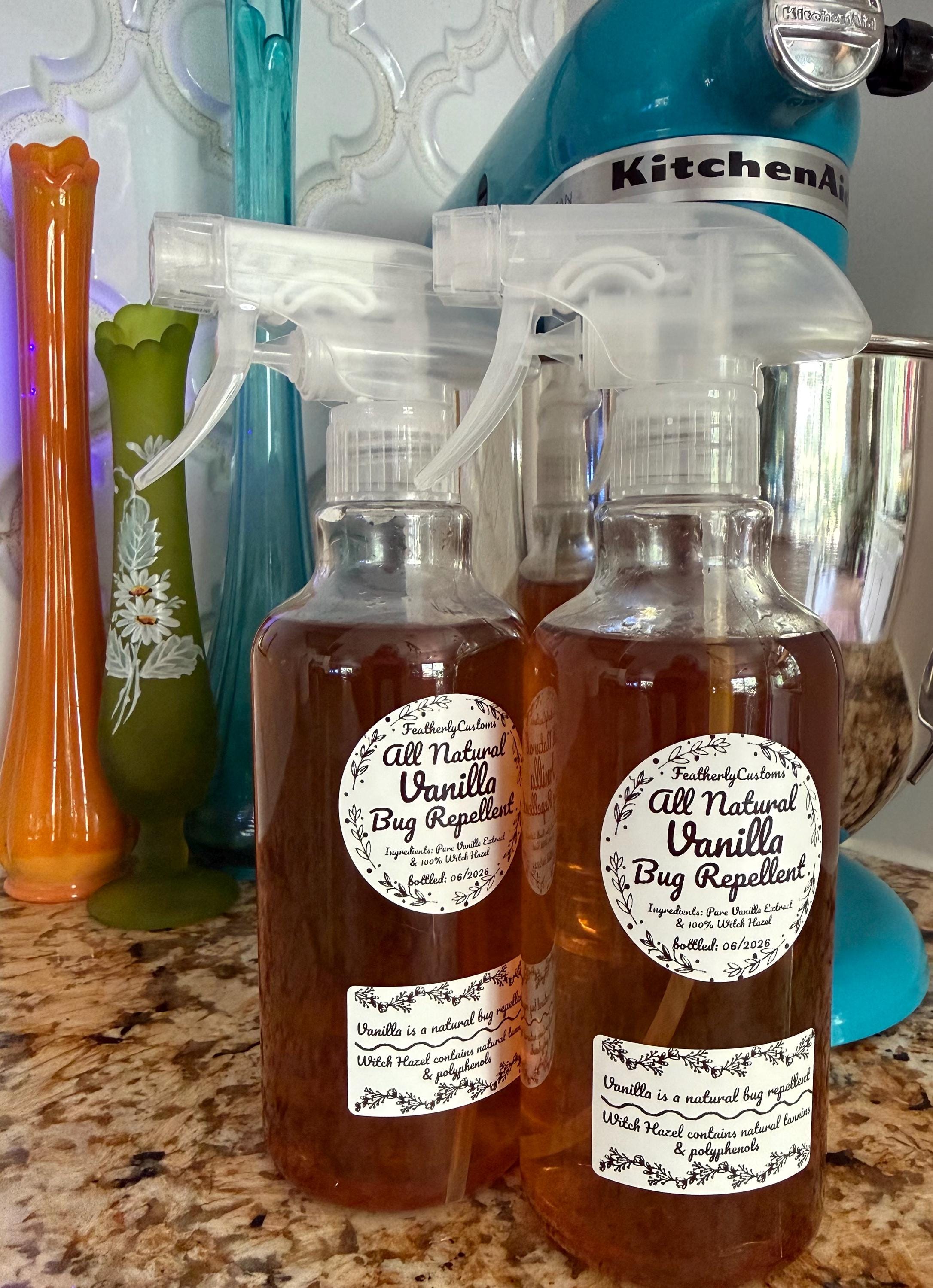 All Natural Vanilla Bug Repellent: Aged Extract, Witch Hazel Spray; Choose Regular or Alcohol Free, 16.9 oz spray bottle