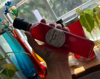 Strawberry Syrup: Small Batch Homemade, 8oz jar or 8.5oz bottle