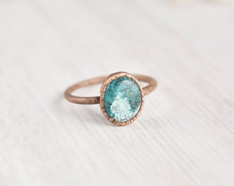 Oval Turquoise Ring, Vintage Copper Ring, Natural Stone Ring, Stacking Gemstone Ring, Dainty Turquoise Jewelry