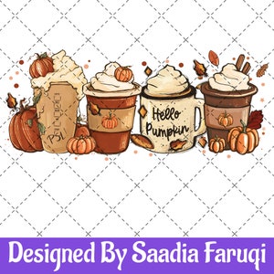 Fall coffee PNG pumpkin spice latte iced warm autumn orange digital file Sublimation design hand drawn Printable Graphic PNG for Tshirt