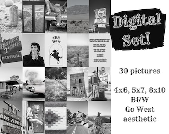 30pc DIGITAL COLLAGE KIT | Western Aesthetic *Wild West Heart* | 4x6, 5x7, 8x10 vintage, Western Style, Instant Download, Wall decor