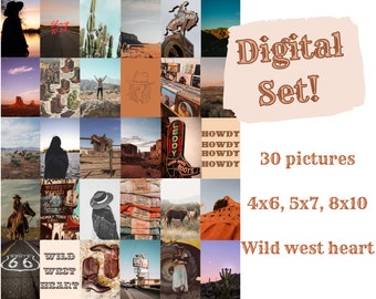 30pc DIGITAL COLLAGE KIT | Western Aesthetic *Wild West Heart* | 4x6, 5x7, 8x10 vintage, Western Style, Instant Download, Wall decor