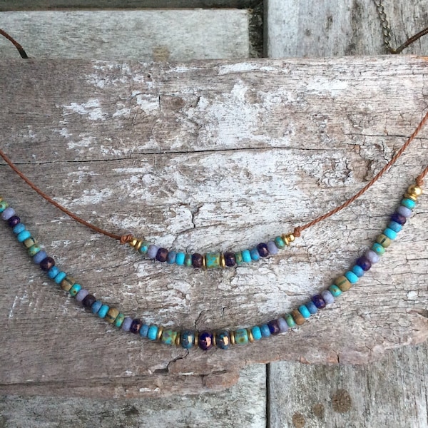 Boho necklace,Layering necklace,Modern jewelry,Beaded necklace,Bohemian necklace,Rustic nature necklace,Hippie necklace,Stacking necklace