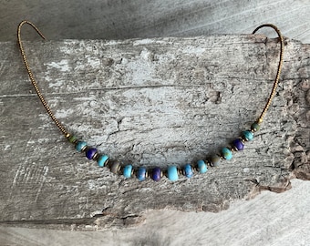 Boho Multi Blue Czech Glass Beaded Necklace, Handmade Tribal Jewelry, Blue Lovers Gift