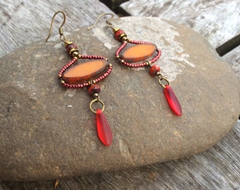 Earthy,Tribal earrings . Turquiosebuffpinksilver Boho earrings,Boho chic earrings,Hippy earrings,Bohemina earrings,Czech glass earrings