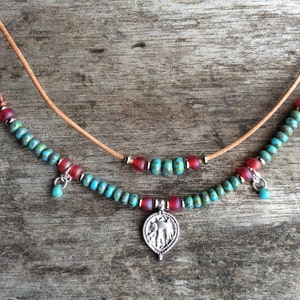 Boho necklace,Elephant necklace,Ethnic necklace,Tribal necklace,Short womens necklace,Blue necklace,Charm necklace,Two strand necklace,Gift
