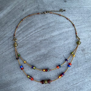 Womens Boho necklace,Mother earth necklace,Multi coloured necklace,Double strand necklace,Bohemian necklace,Boho necklace,Hippie necklace.
