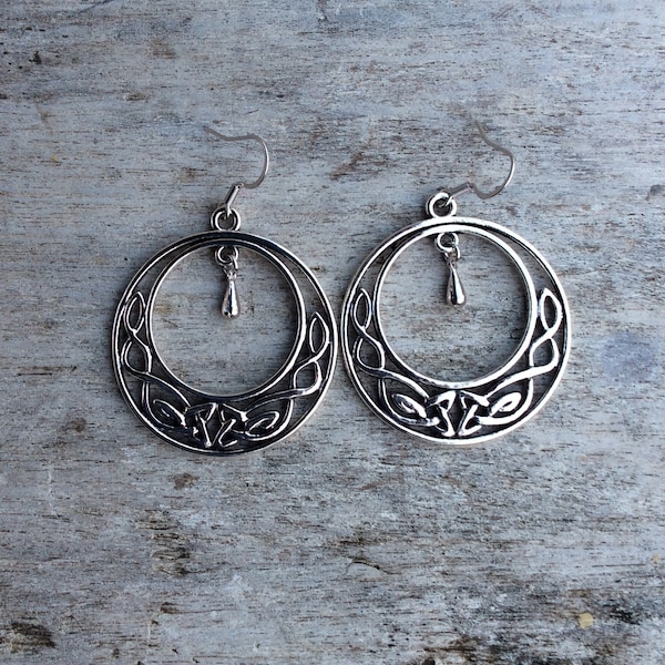 Celtic hoop earrings,Hoop earrings,Boho earrings,Celtic earrings,Silver celtic earrings,Silver hoops,Boho hippie earrings,Filigree earrings