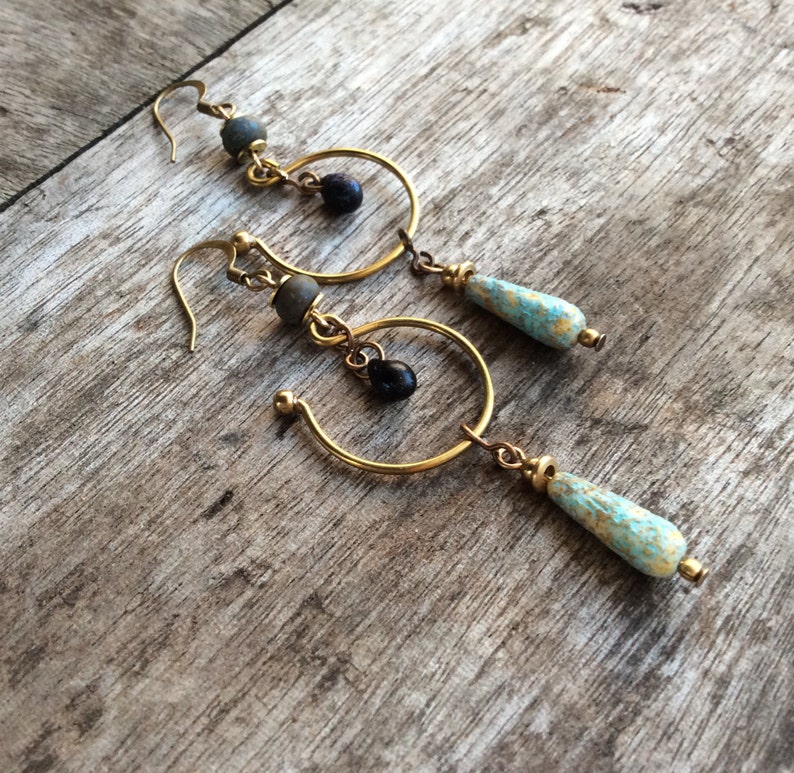 Earthy,Tribal earrings . Turquiosebuffpinksilver Boho earrings,Boho chic earrings,Hippy earrings,Bohemina earrings,Czech glass earrings
