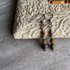 Boho Beaded Dangle Earrings, Colorful Rustic Style Jewelry