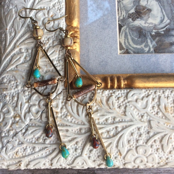 Boho earrings,Tribal earrings,Hippy earrings,Bohemian earrings,Turquoise earrings,Earthy, ,Earrings,Gypsy earrings,Mother earth jewelry.