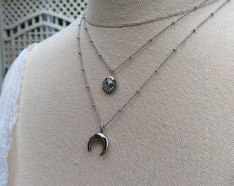 Evil eye necklace,Crescent moon necklace,Simple necklace,Dainty necklace,Short Boho necklace,Layering jewellery,Stainless steel necklace.