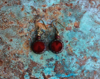 Geometric Flannelette Hoop Earrings Red Drop Dangle Bohemian Stud Earrings for Women Teen Girls Statement Earrings 