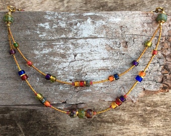 Womens Boho necklace,Mother earth necklace,Multi coloured necklace,Double strand necklace,Bohemian necklace,Boho necklace,Hippie necklace.